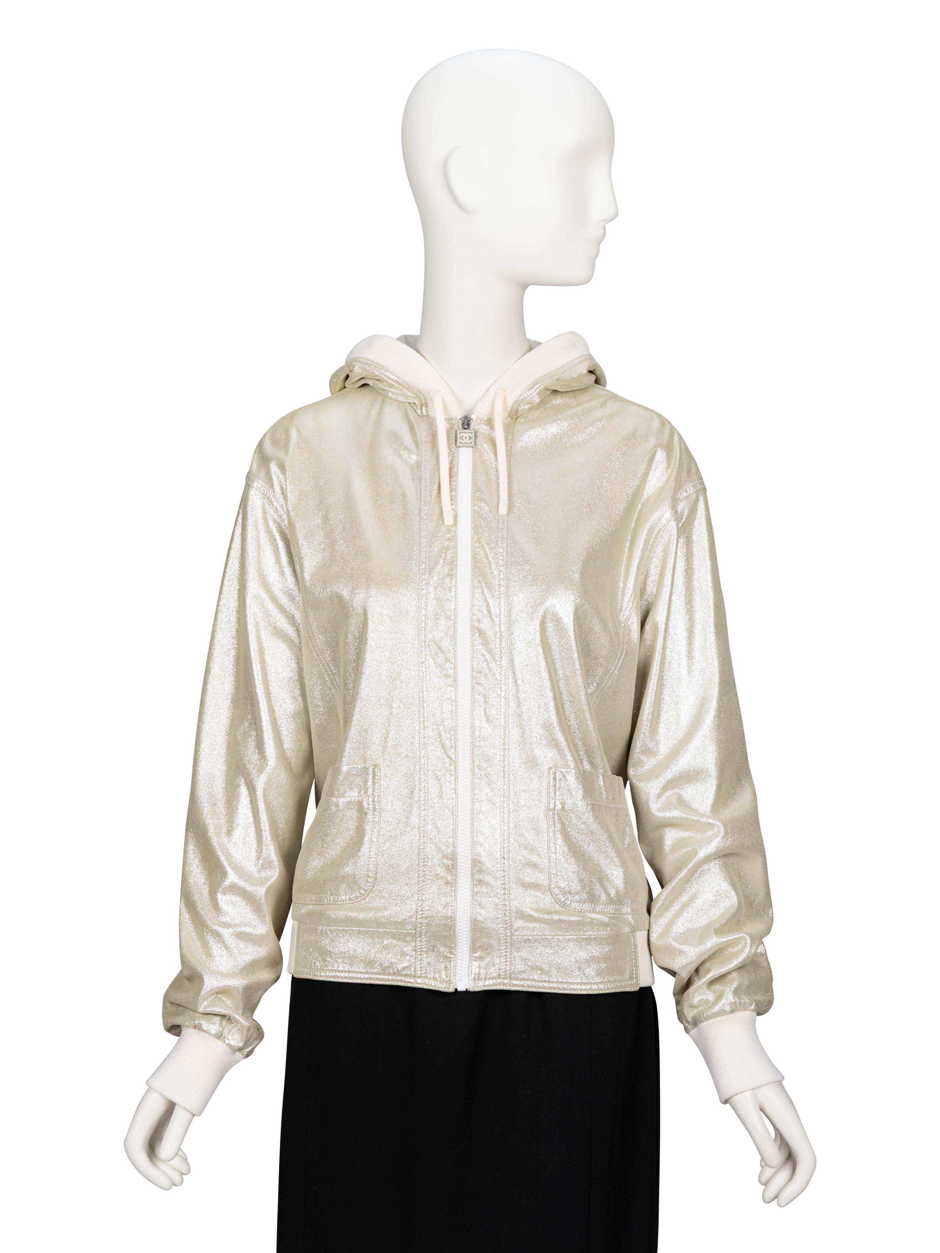 Chanel, Glittery Leather Zip-Up Jacket