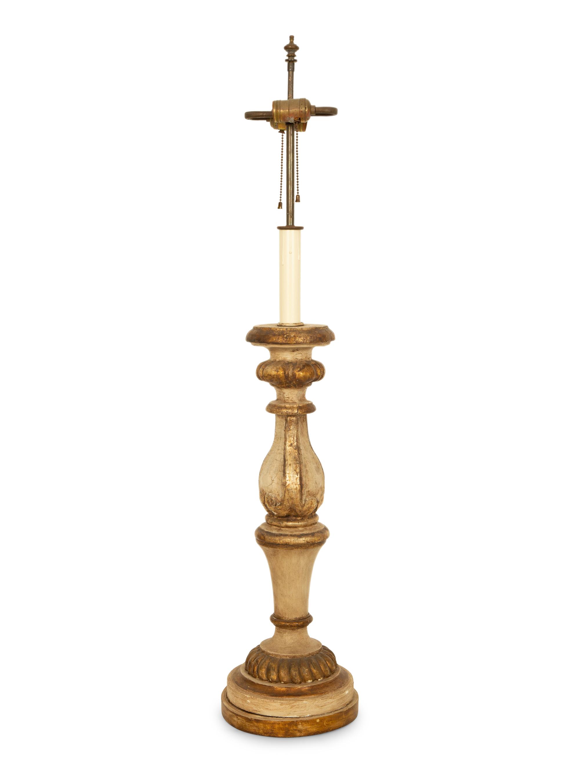 A Pair of Italian Baroque Style Painted and Parcel-Gilt Pricket Sticks