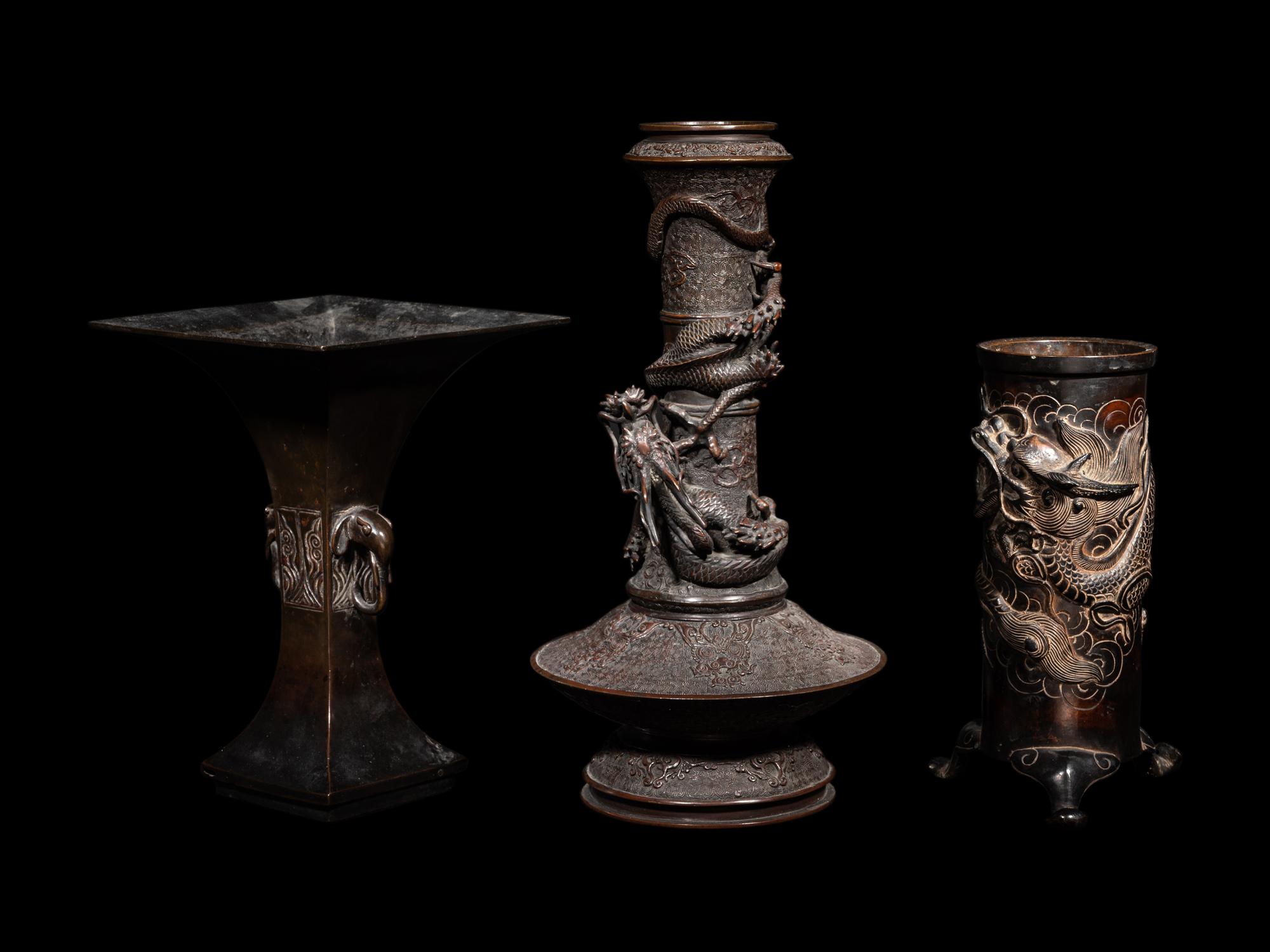 Three Japanese Bronze Vases