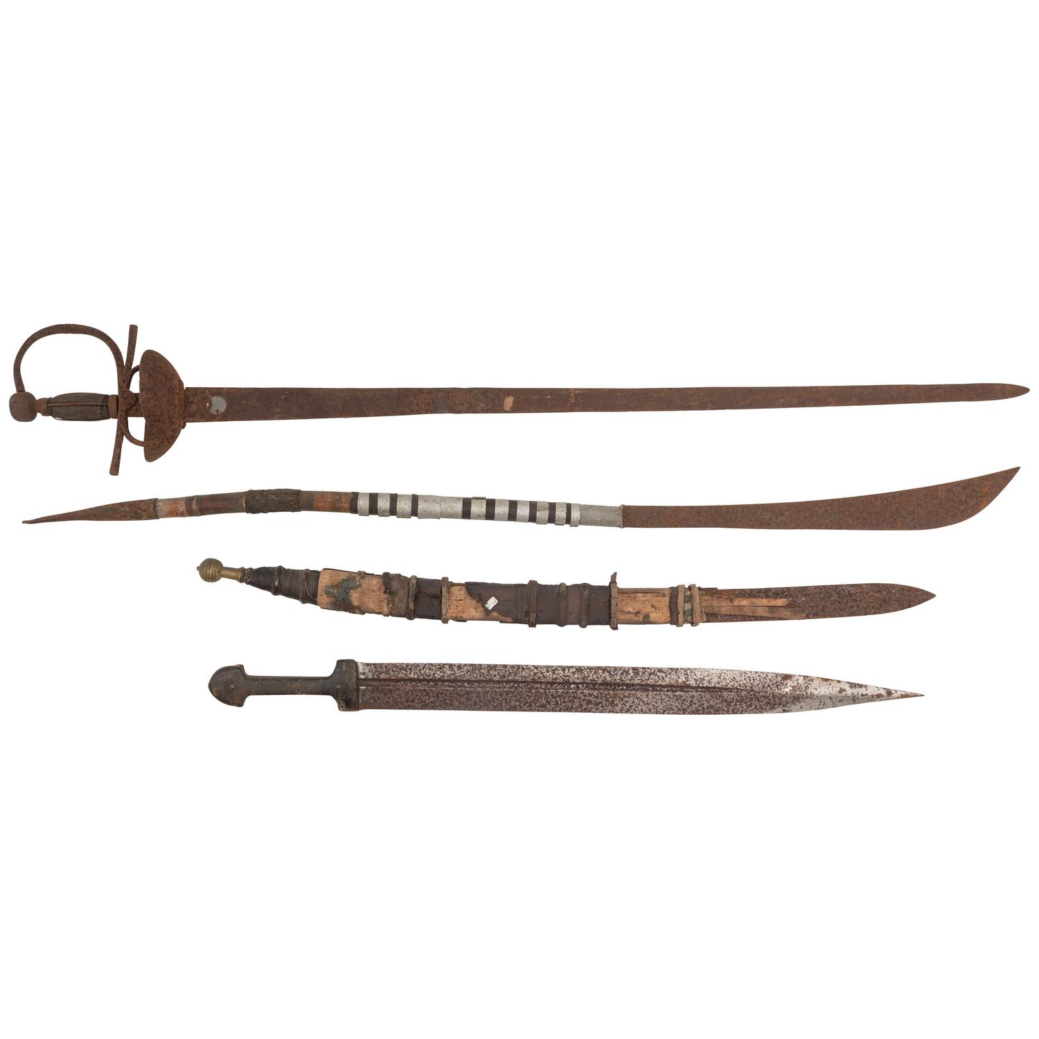 Lot of 4 Ethnographic Swords Including: Kindjal, Panabas Sword, Mandinka Saber, Spanish Bilbo