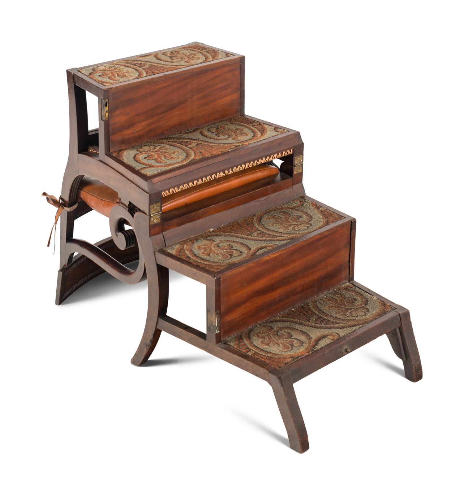 A Regency Mahogany Metamorphic Library Chair and Steps