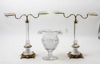 An Assembled Cut Glass and Gilt Metal Garniture. Height 16 inches.