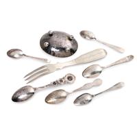 Navajo Stamped Silver Souvenir Spoons and Ashtray, PLUS