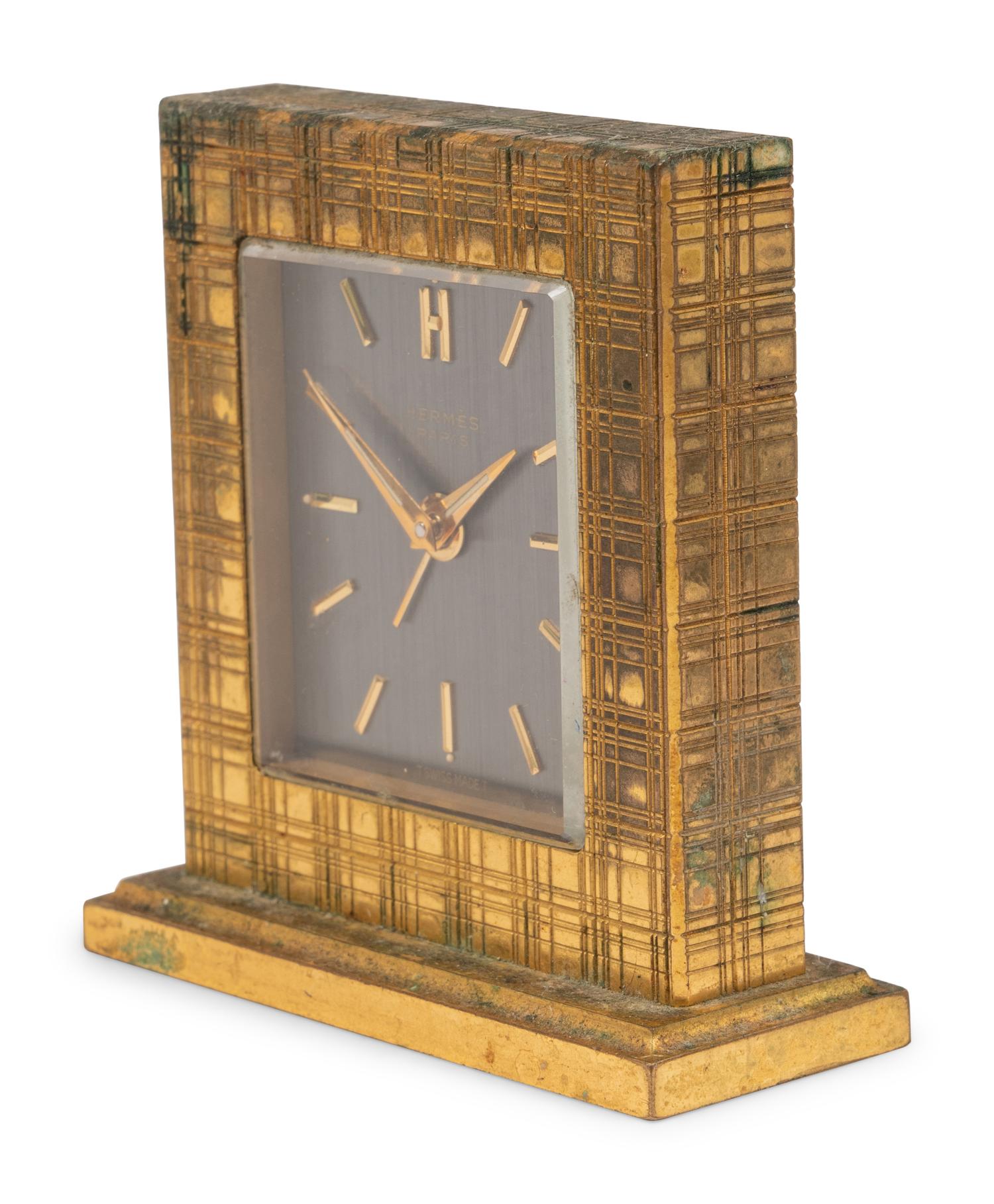 An Hermès Brass Desk Clock