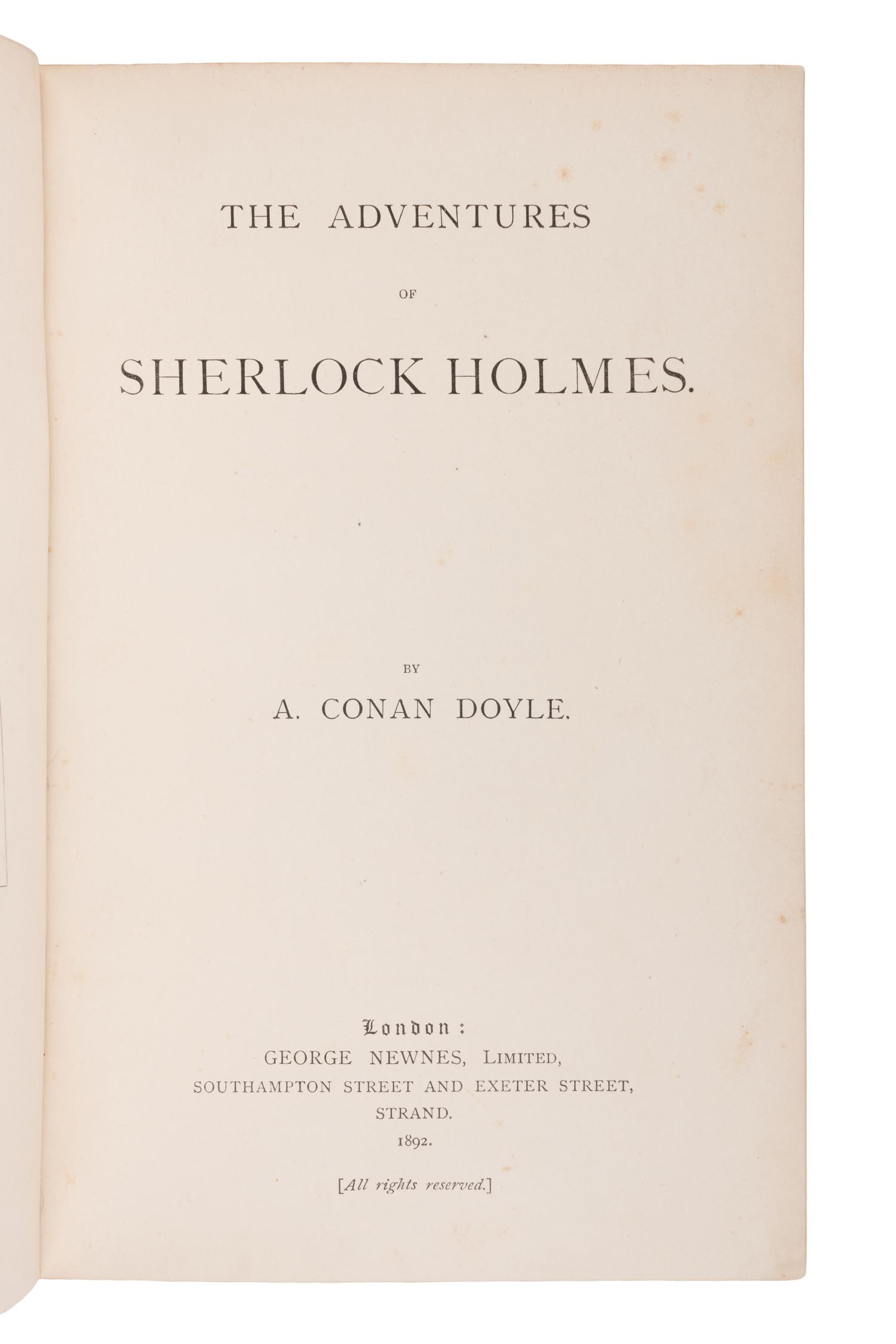 DOYLE, Arthur Conan (1859-1930). The Adventures of Sherlock Holmes . London: George Newnes, 1892.