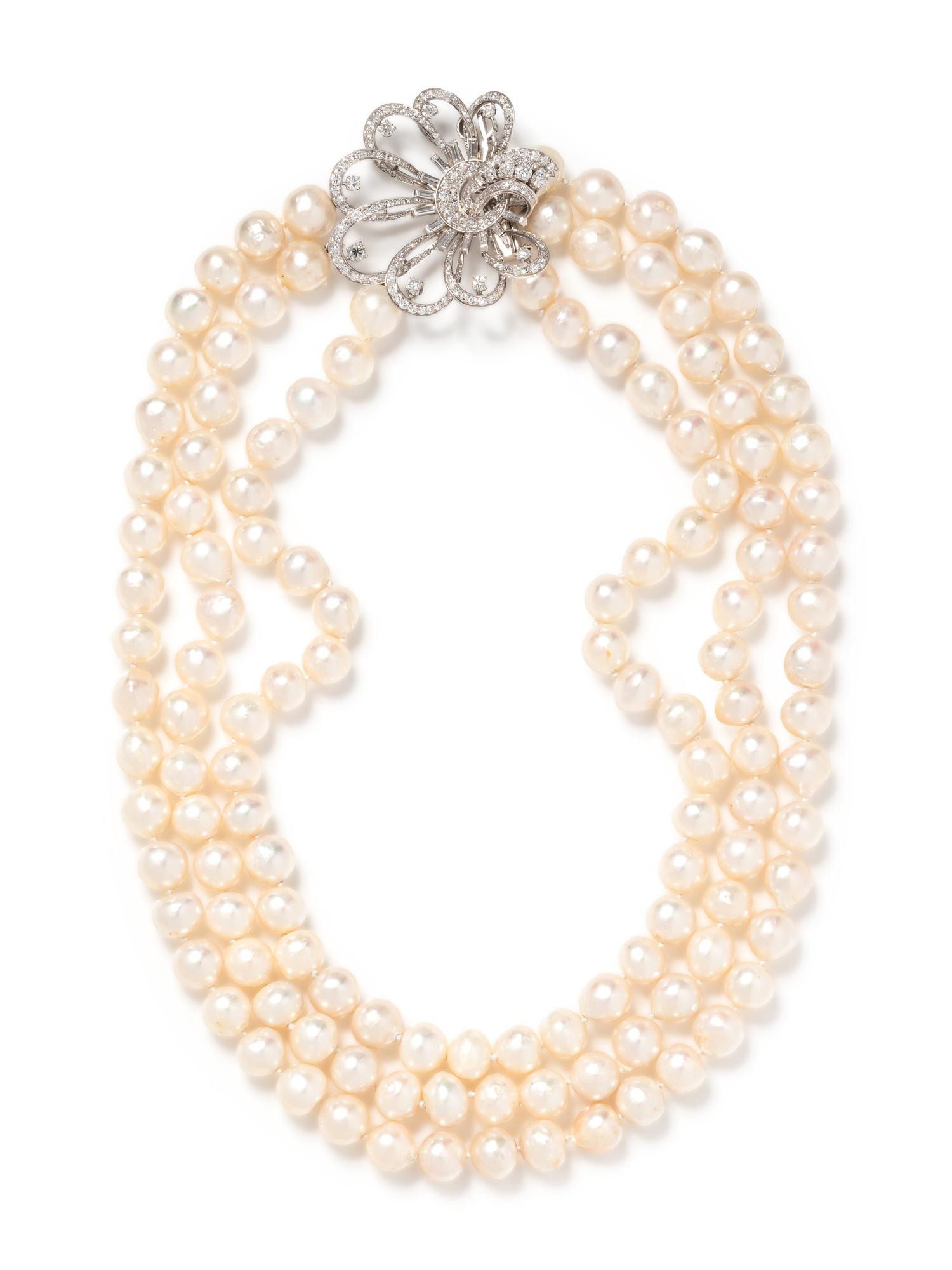 CULTURED BAROQUE PEARL AND DIAMOND NECKLACE