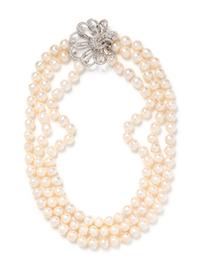 CULTURED BAROQUE PEARL AND DIAMOND NECKLACE