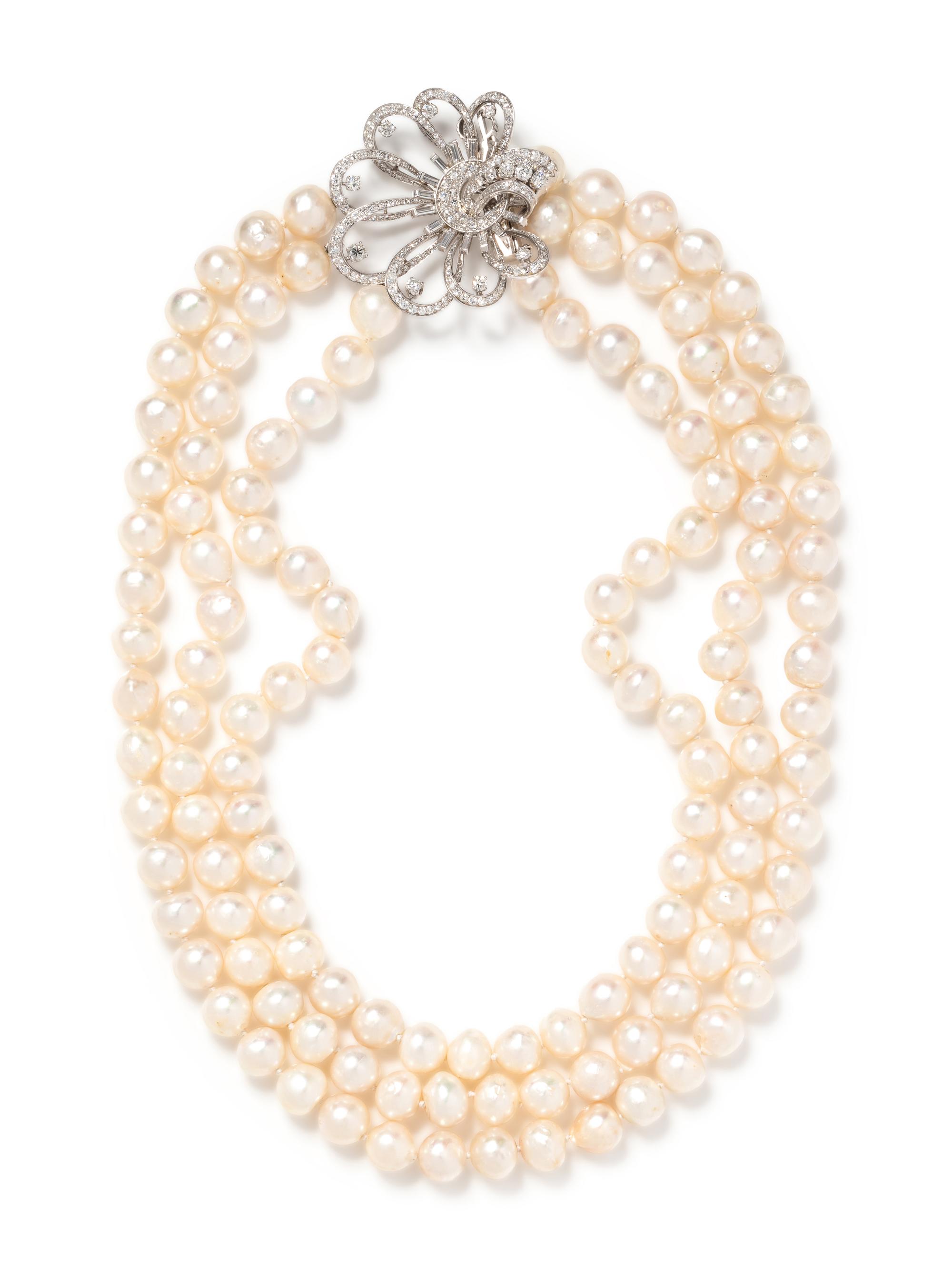 CULTURED BAROQUE PEARL AND DIAMOND NECKLACE