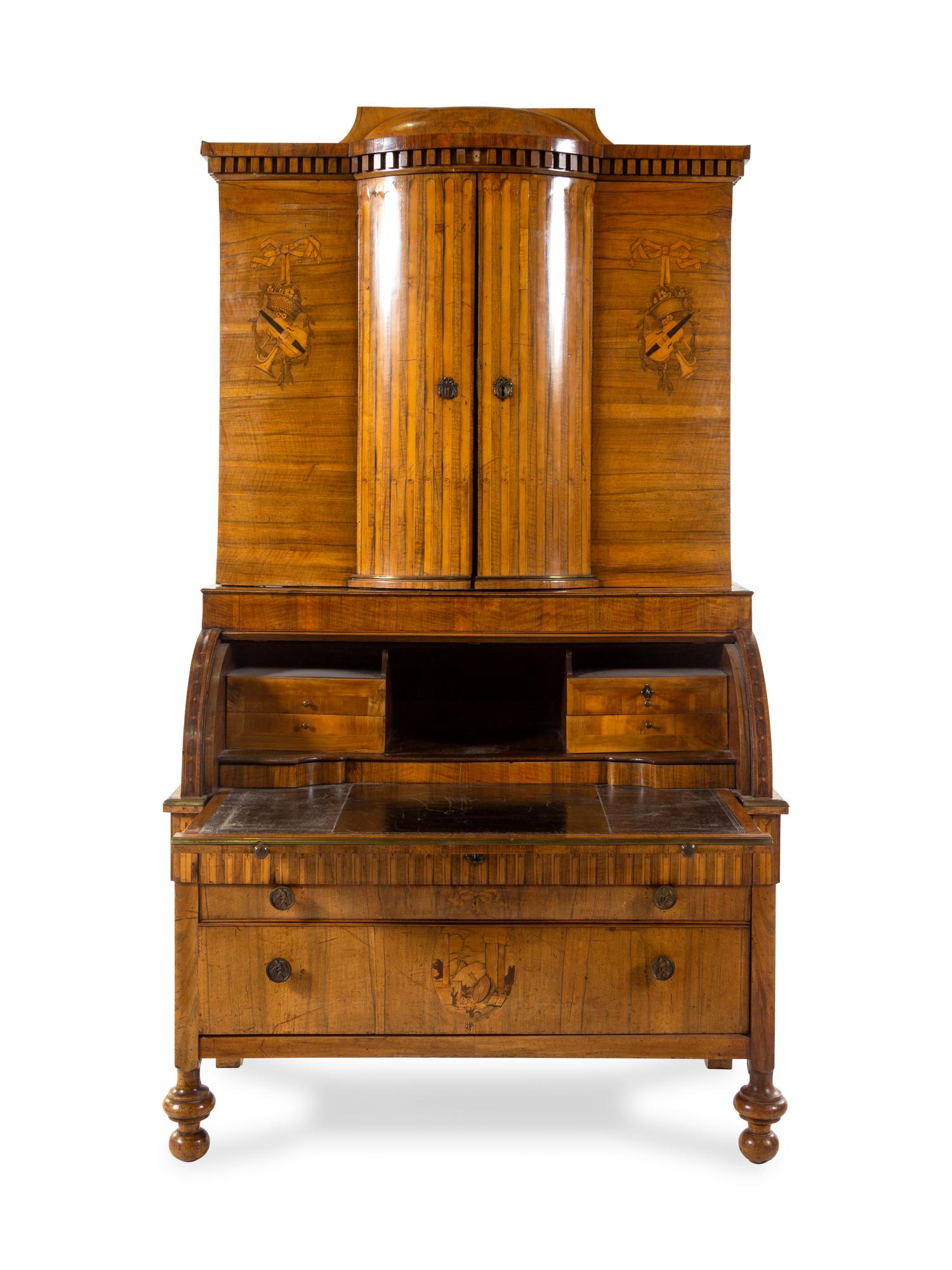A German or Austrian Marquetry Cylinder Bureau