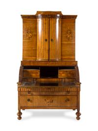 A German or Austrian Marquetry Cylinder Bureau