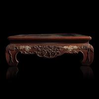 A Finely-Carved and Inlaid Hardwood Small Low Table, First Half of 20th Century — 民國 硬木嵌螺鈿方座