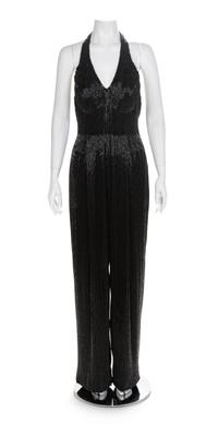 J&M Costumers Hollywood Black Glass Bead Jumpsuit, 1980-90s No size label