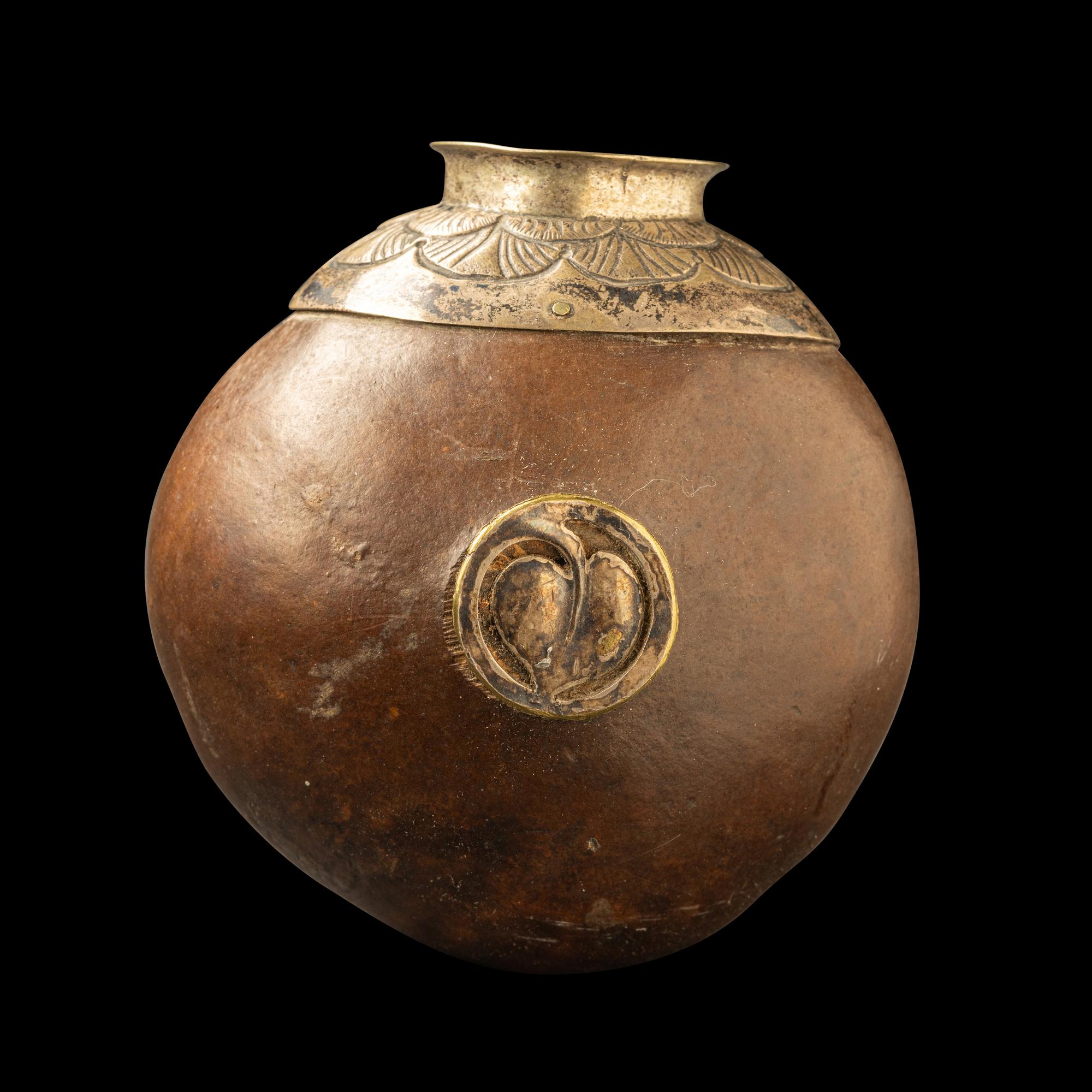 A Zulu Metal-Mounted Gourd Snuff Container