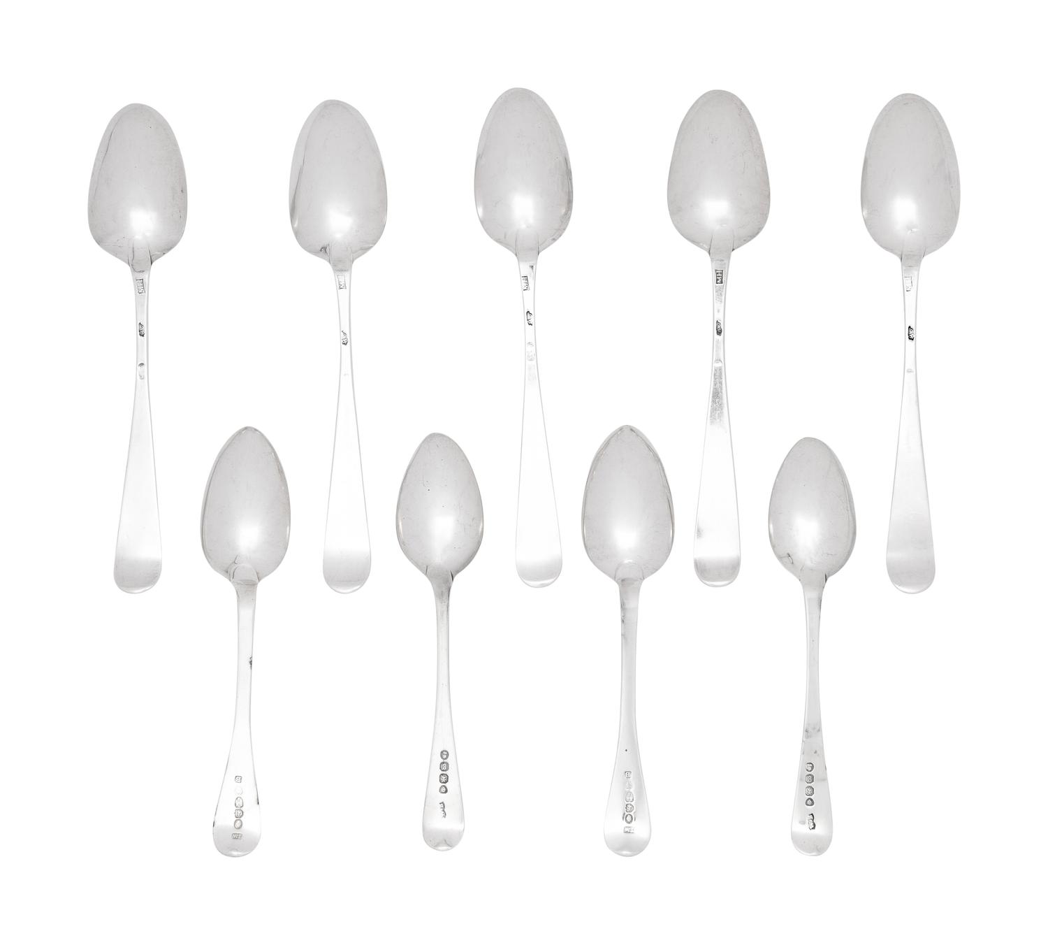 A Group of Eighteen English and Irish Silver Teaspoons