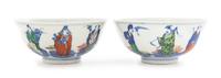A Pair of Chinese Wucai Porcelain Bowls Diameter 5 5/8 inches.
