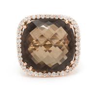 A Rose Gold, Smokey Quartz and Diamond Ring, 5.50 dwts.