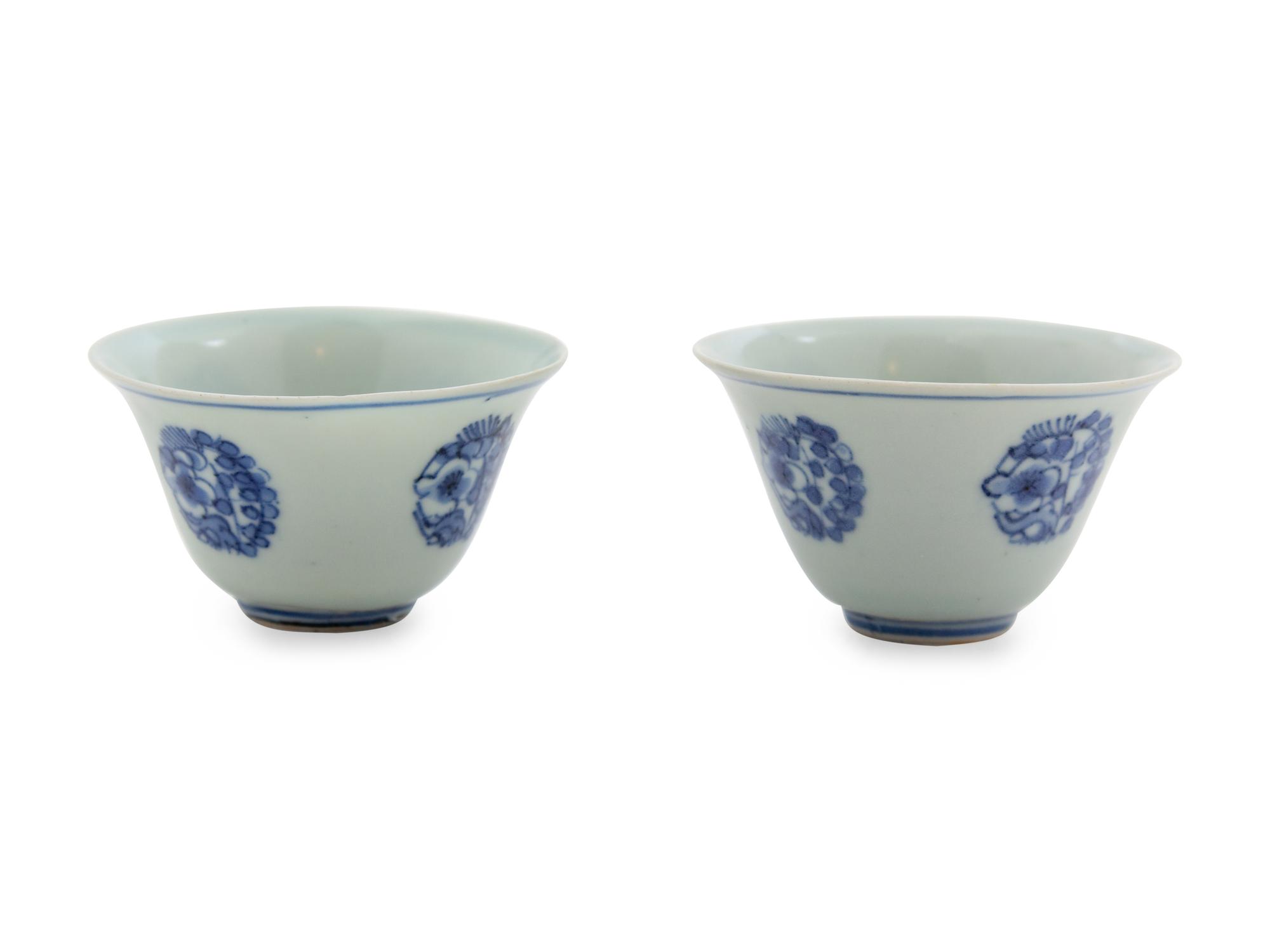 A Pair of Chinese Blue and White Porcelain Wine Cups