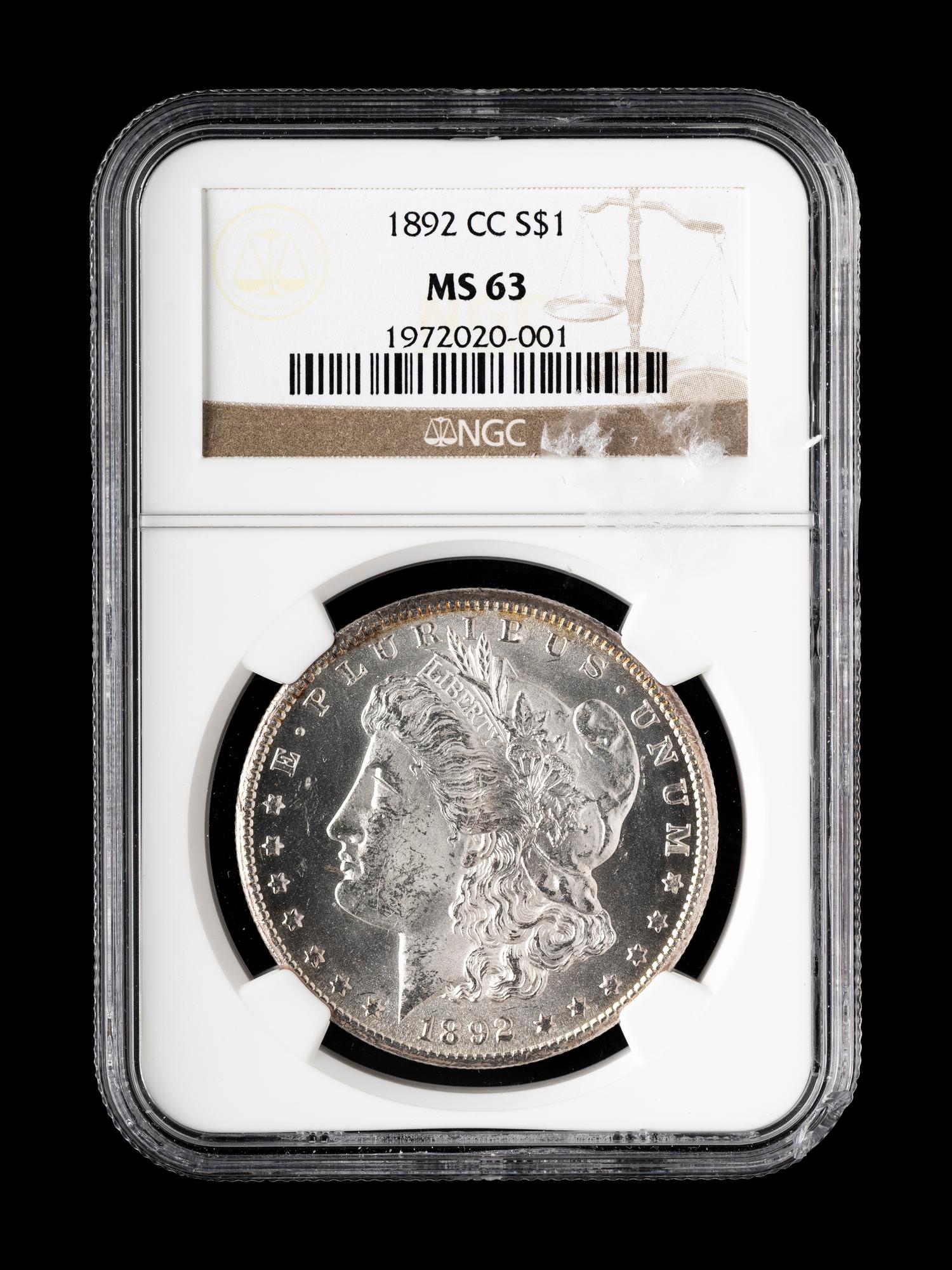 An 1892-CC Morgan $1 Coin (NGC MS63)