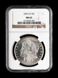 An 1892-CC Morgan $1 Coin (NGC MS63)