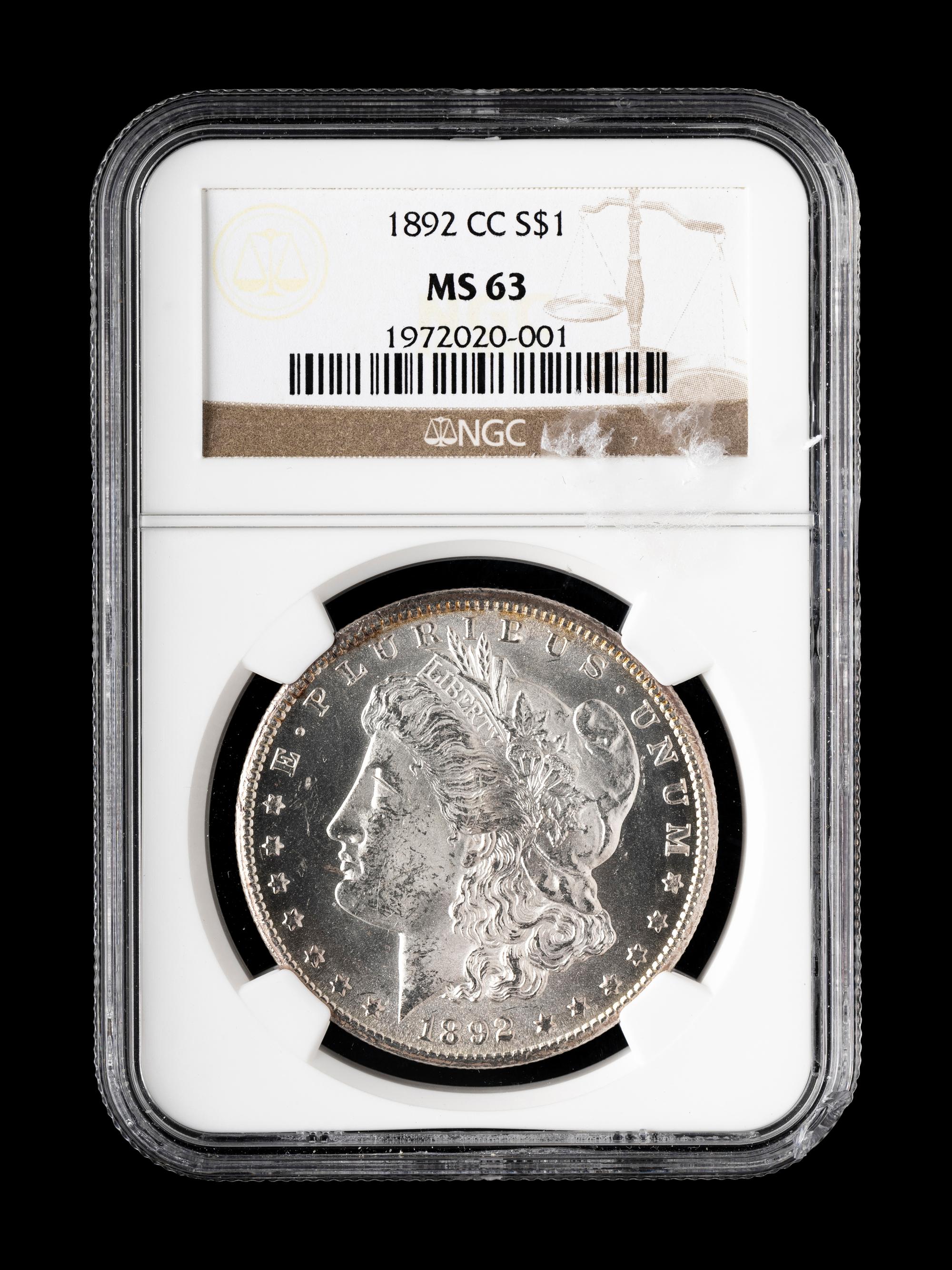 An 1892-CC Morgan $1 Coin (NGC MS63)