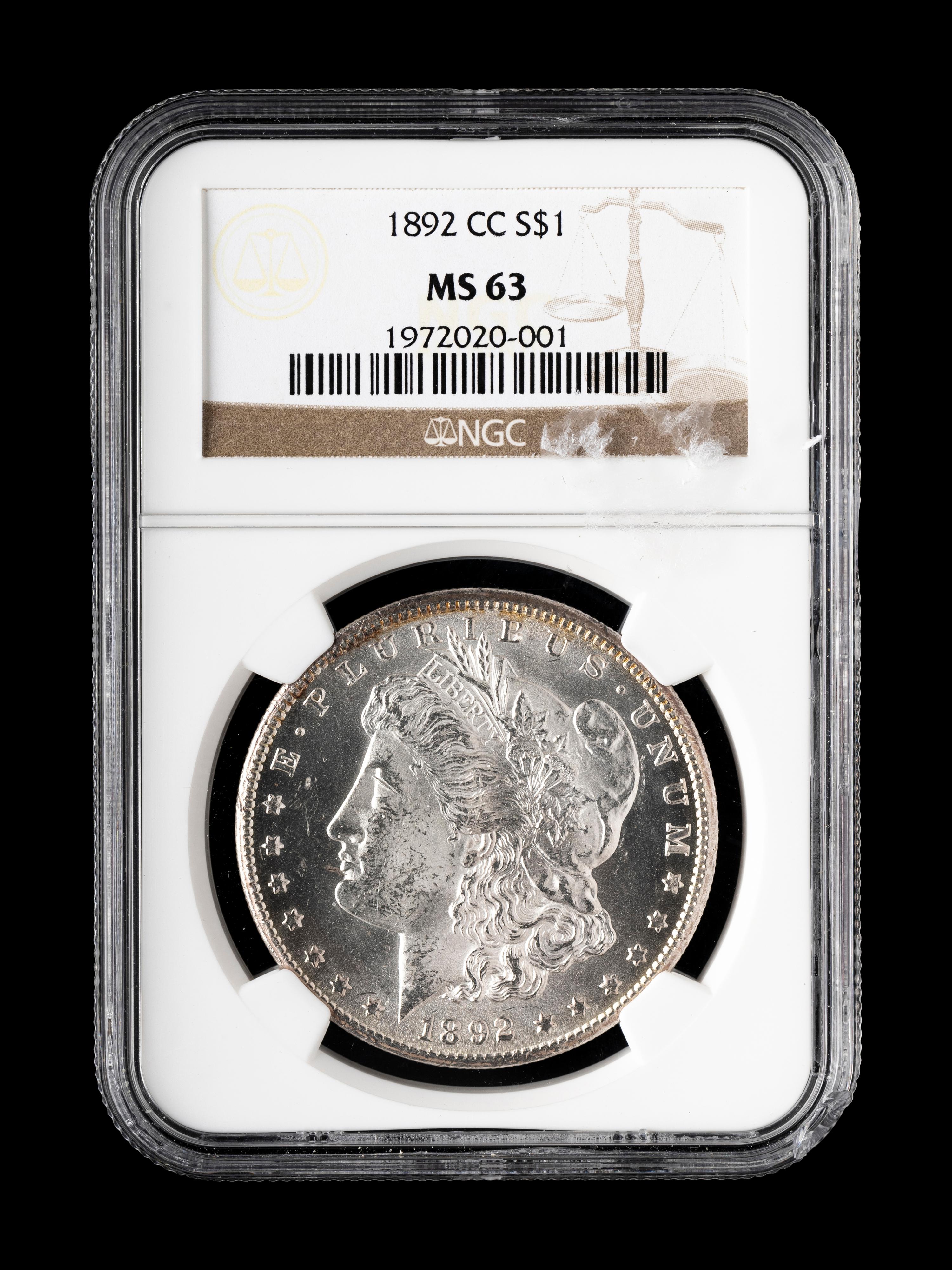 An 1892-CC Morgan $1 Coin (NGC MS63)
