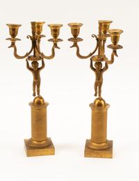 A Pair of Charles X Gilt Bronze Three-Light Candelabra