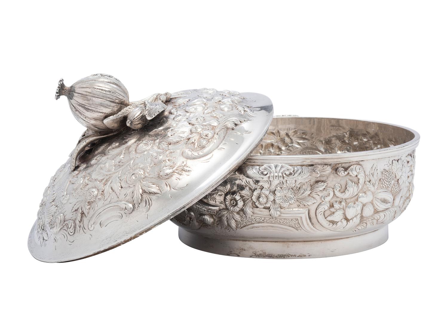 A Silver Repousse Lidded Serving Dish