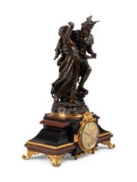 A French Gilt and Patinated Bronze and Marble Mantel Clock