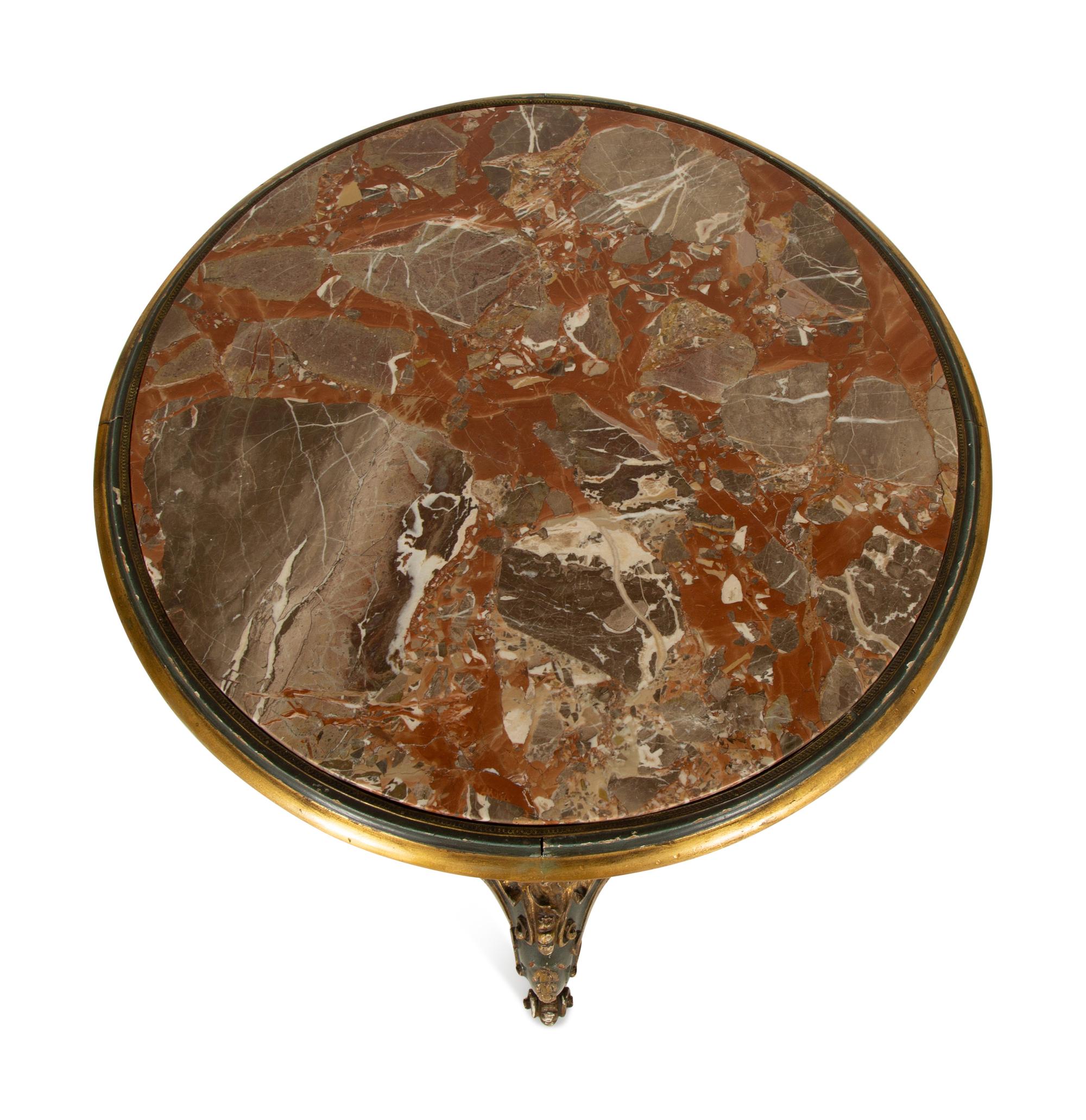 An Italian Rococo Style Painted and Parcel Gilt Marble-Top Table
