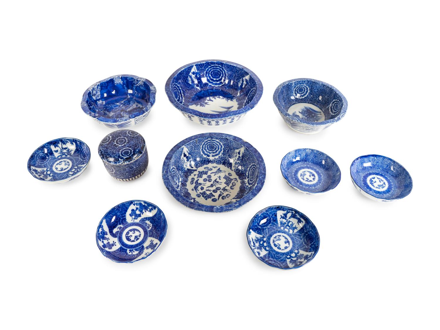 A Collection of Japanese Blue and White Porcelain Wares