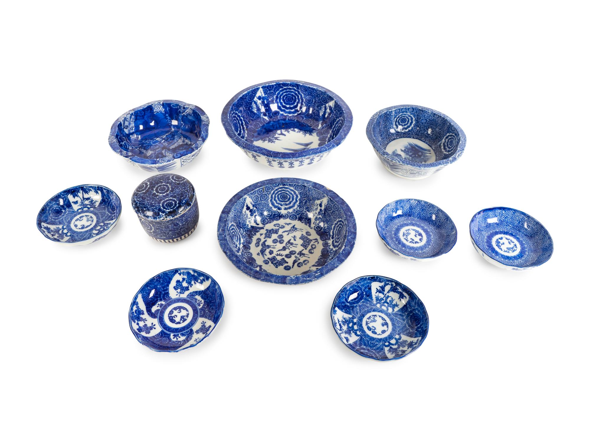 A Collection of Japanese Blue and White Porcelain Wares