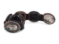 Navajo Cast Sterling Silver and Turquoise Concha Belt, with Heartline Bear Design