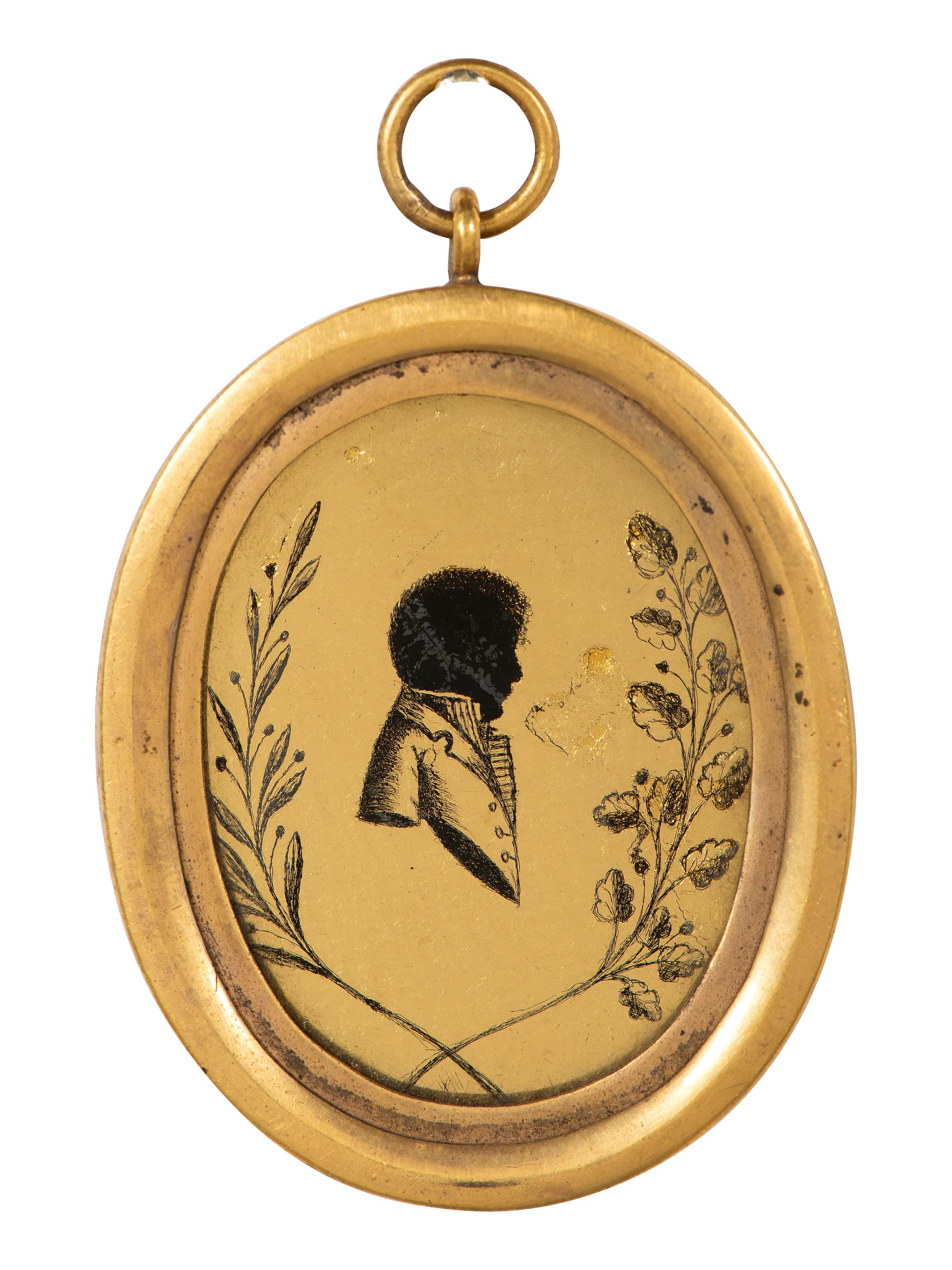 Six Verre Eglomise Silhouette Portraits of Gentleman