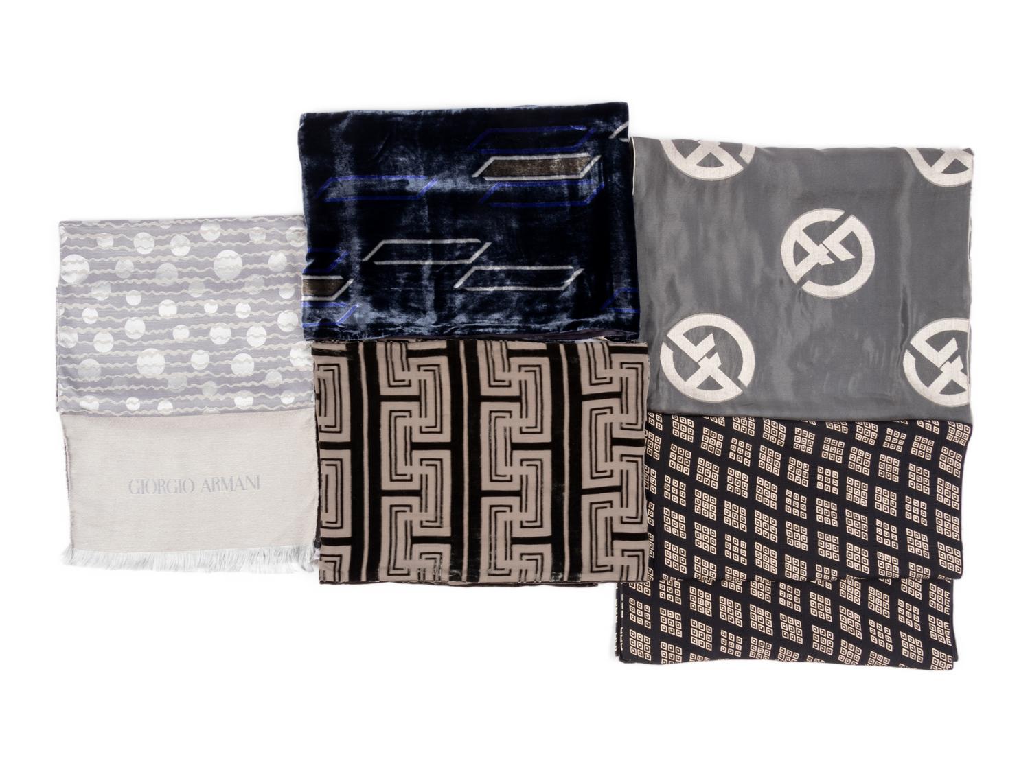 Collection of Twelve Scarves; Ten Armani, One Etro, One Gianfranco Ferre, 1990-2010s