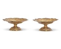 A Pair Of Gilt Sterling Silver Floral Repousse Tazzas