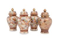 Four Japanese Kutani Porcelain Covered Jars