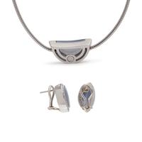 MOVADO, WHITE GOLD, BLUE CHALCEDONY AND DIAMOND SET