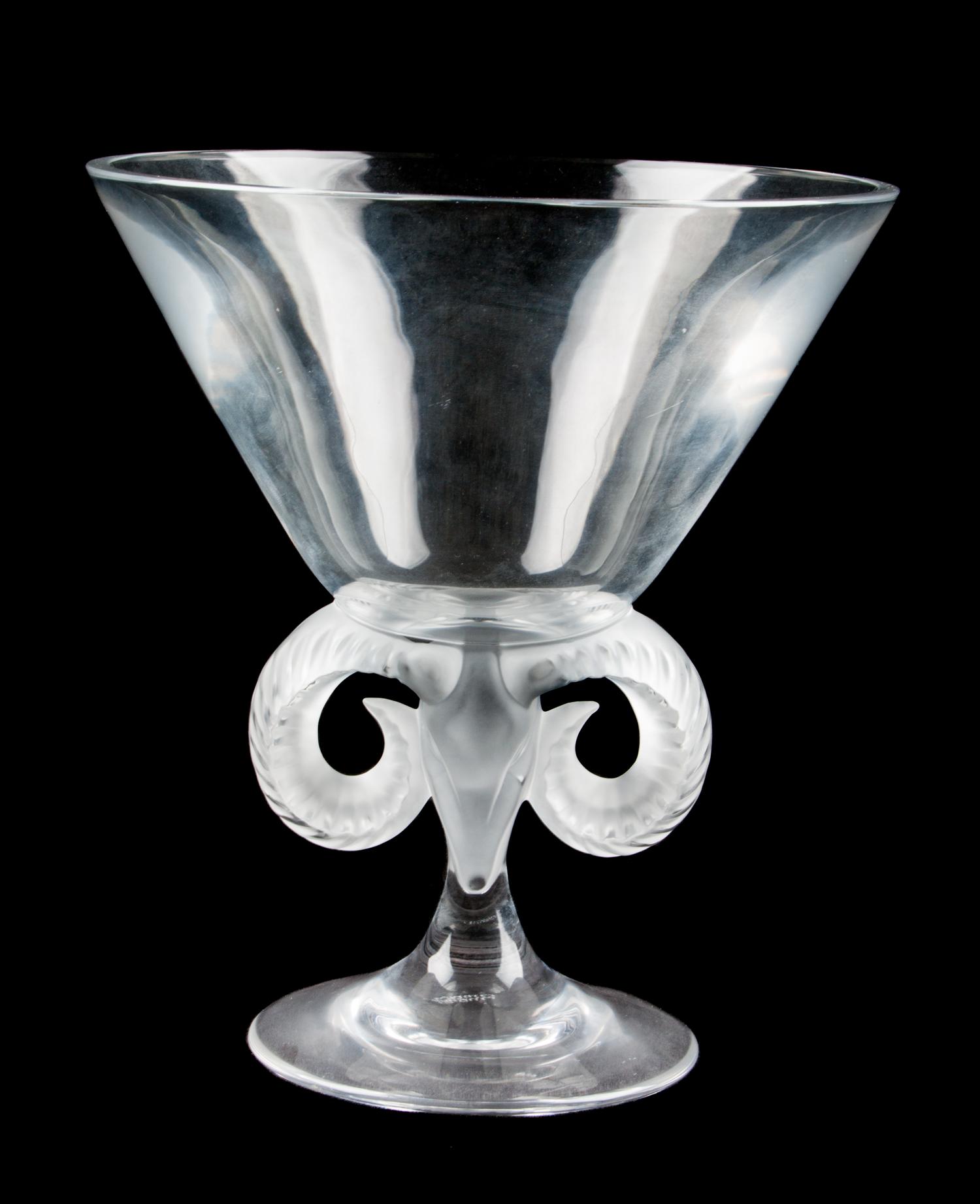 A Lalique Molded and Frosted Glass Compote Height 8 5/8 inches.