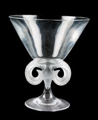 A Lalique Molded and Frosted Glass Compote Height 8 5/8 inches.