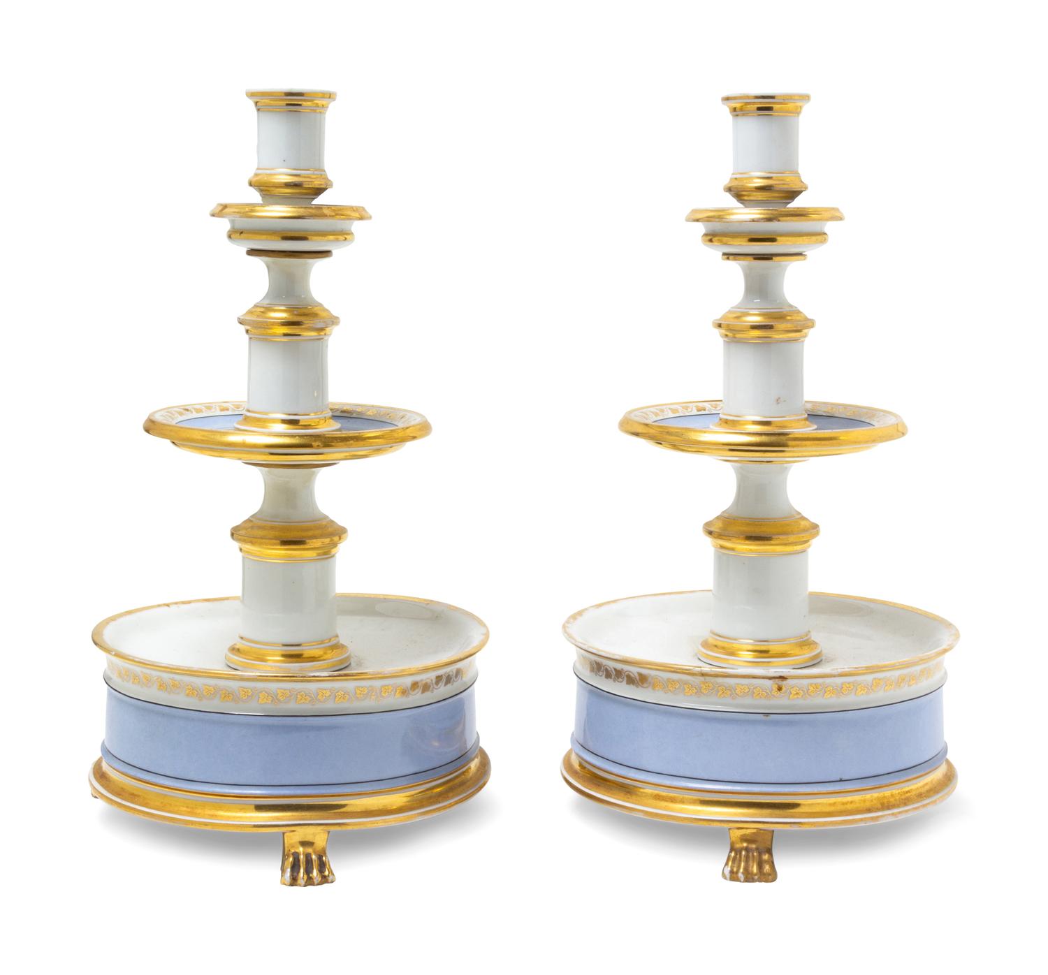 A Pair of Paris Porcelain Candlesticks