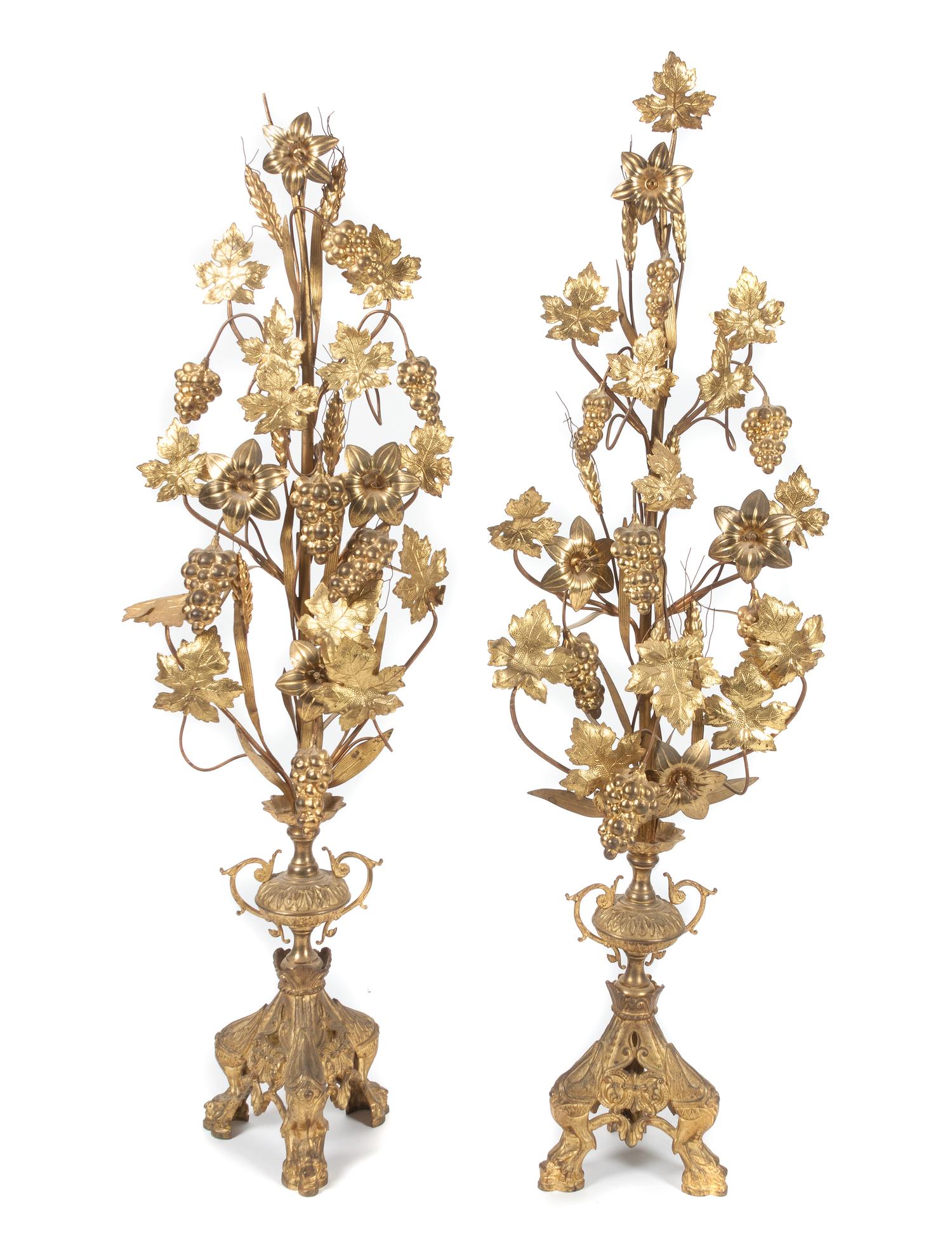 A Pair of Victorian Gilt Metal Ornaments Height 40 1/2 inches.