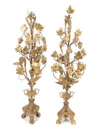 A Pair of Victorian Gilt Metal Ornaments Height 40 1/2 inches.