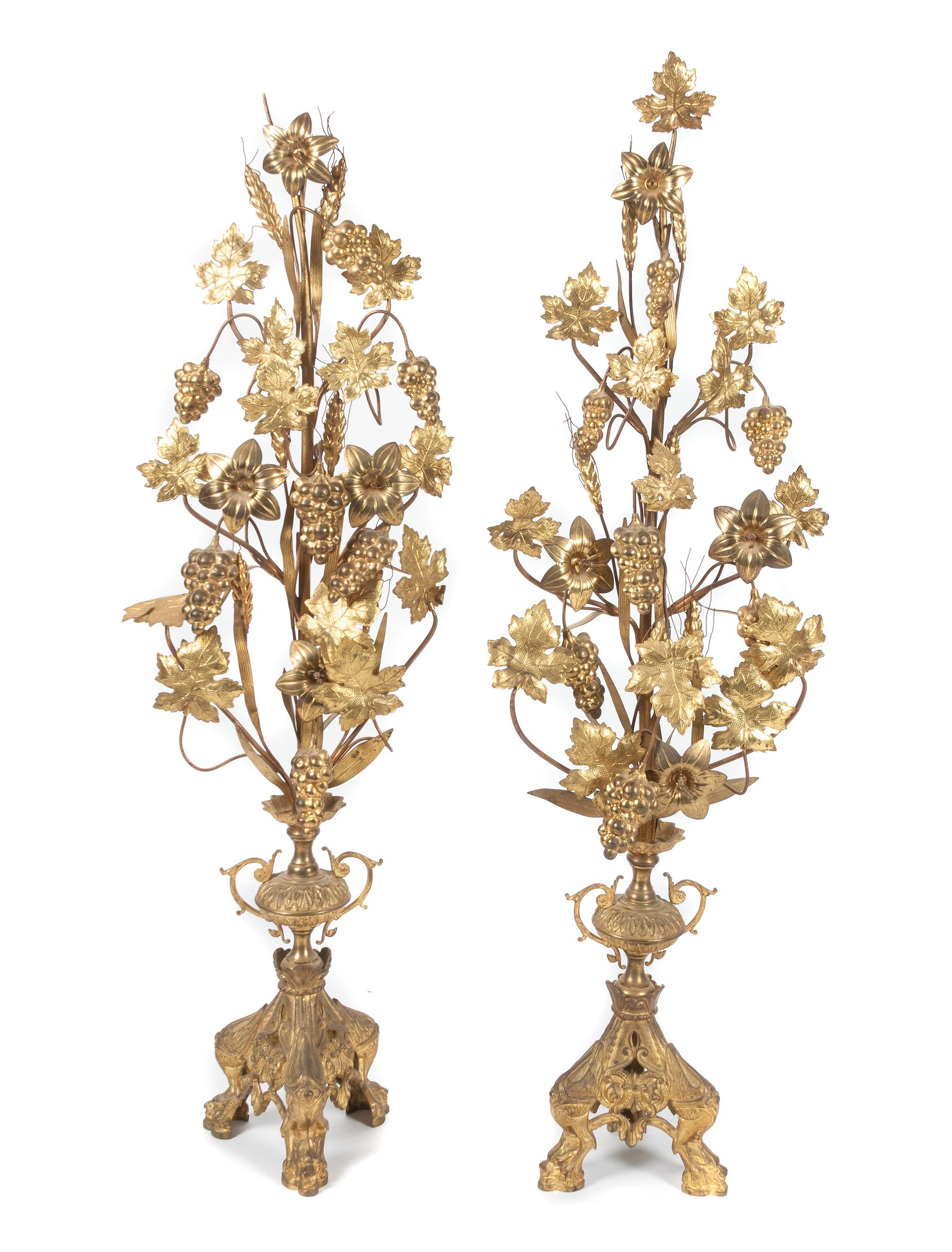 A Pair of Victorian Gilt Metal Ornaments Height 40 1/2 inches.