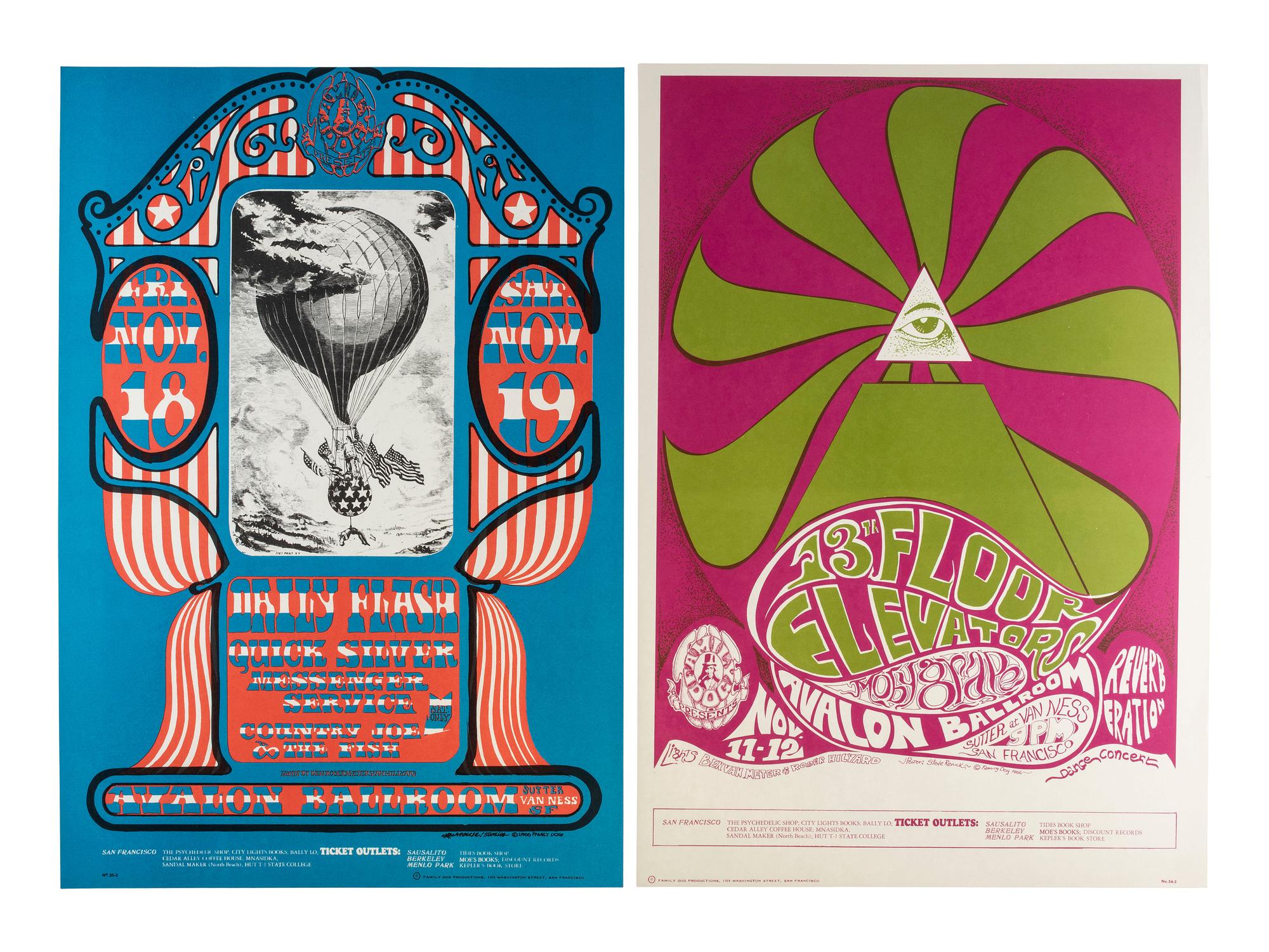 [MUSIC] -- [POSTERS]. MOUSE, Stanley, RENICK, Steve, MOSCOSO, Victor, and LANDSDOWN, Ned, artists. A group of 8 Family Dog posters from 1966, comprising: