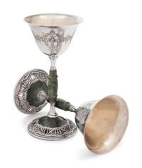 A Set of Twelve American Silver and Hardstone Goblets with Tray