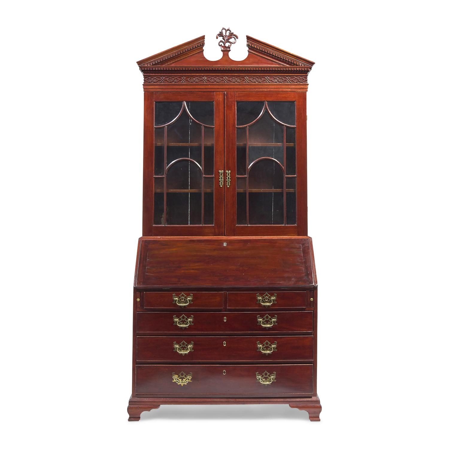 A George III Mahogany and Satinwood Secretary Bookcase