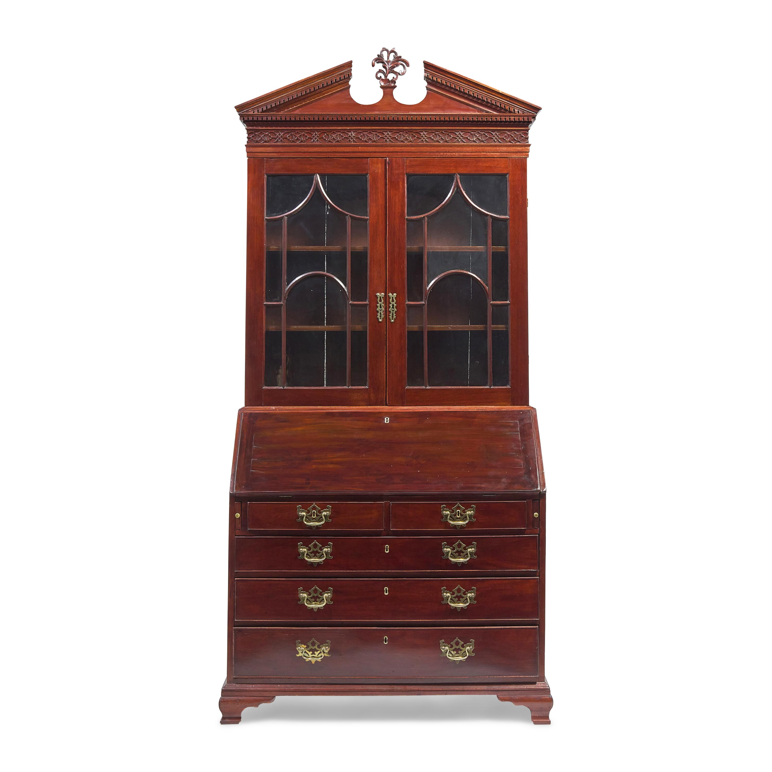 A George III Mahogany and Satinwood Secretary Bookcase