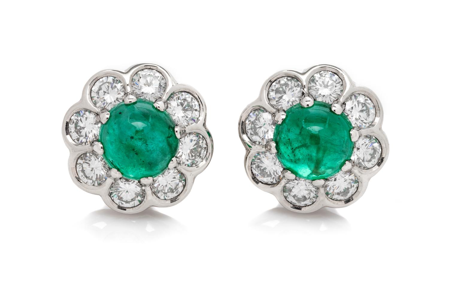 A Pair of Platinum, Emerald and Diamond Earclips, 8.00 dwts.