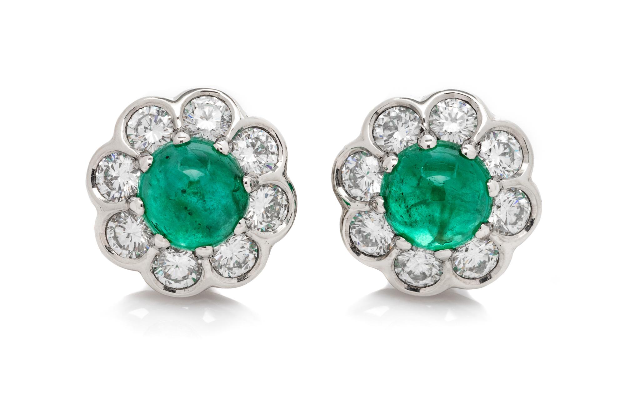 A Pair of Platinum, Emerald and Diamond Earclips, 8.00 dwts.