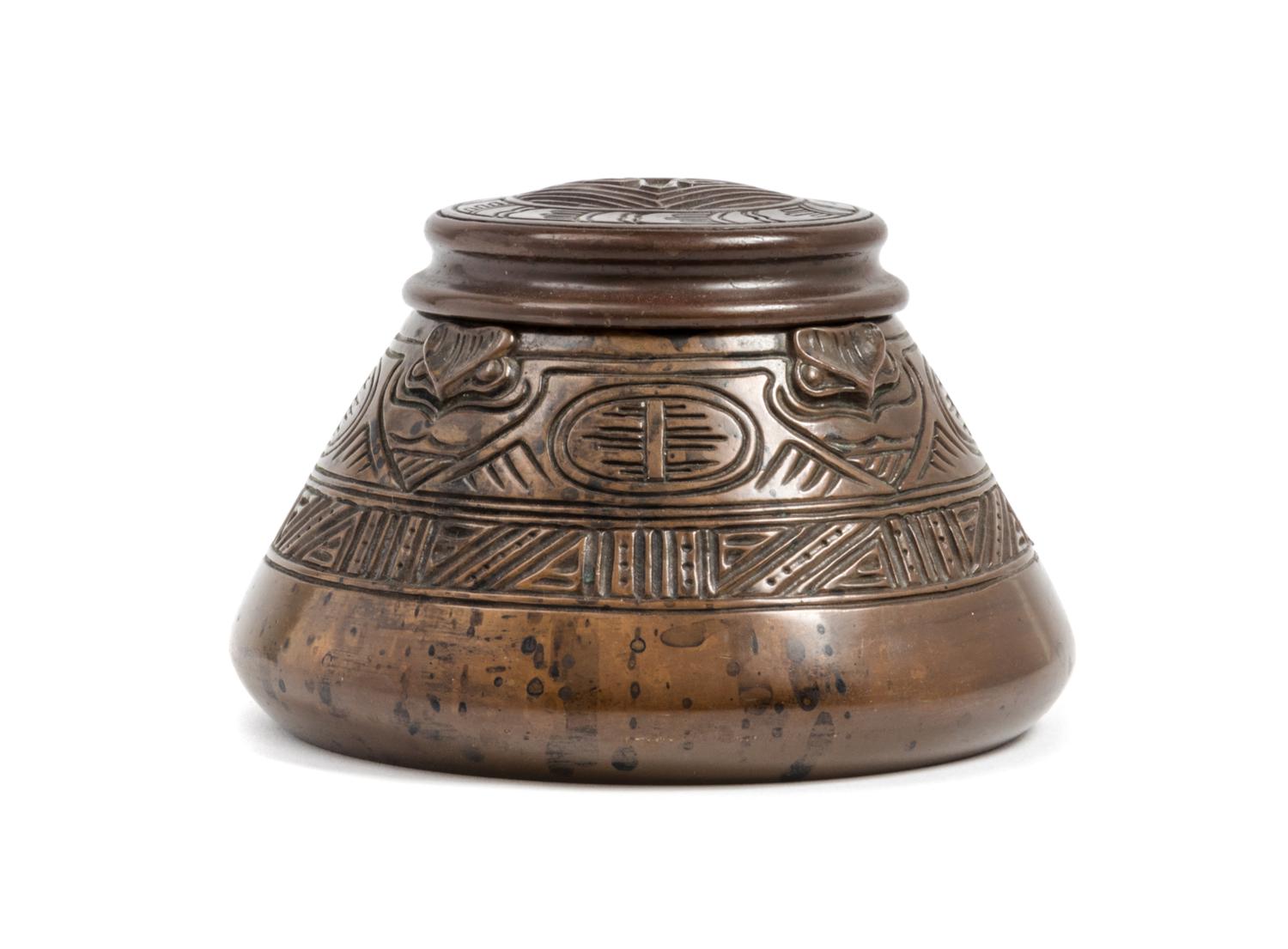 Tiffany Studios, EARLY 20TH CENTURY, an American Indian pattern bronze inkwell, (1183)